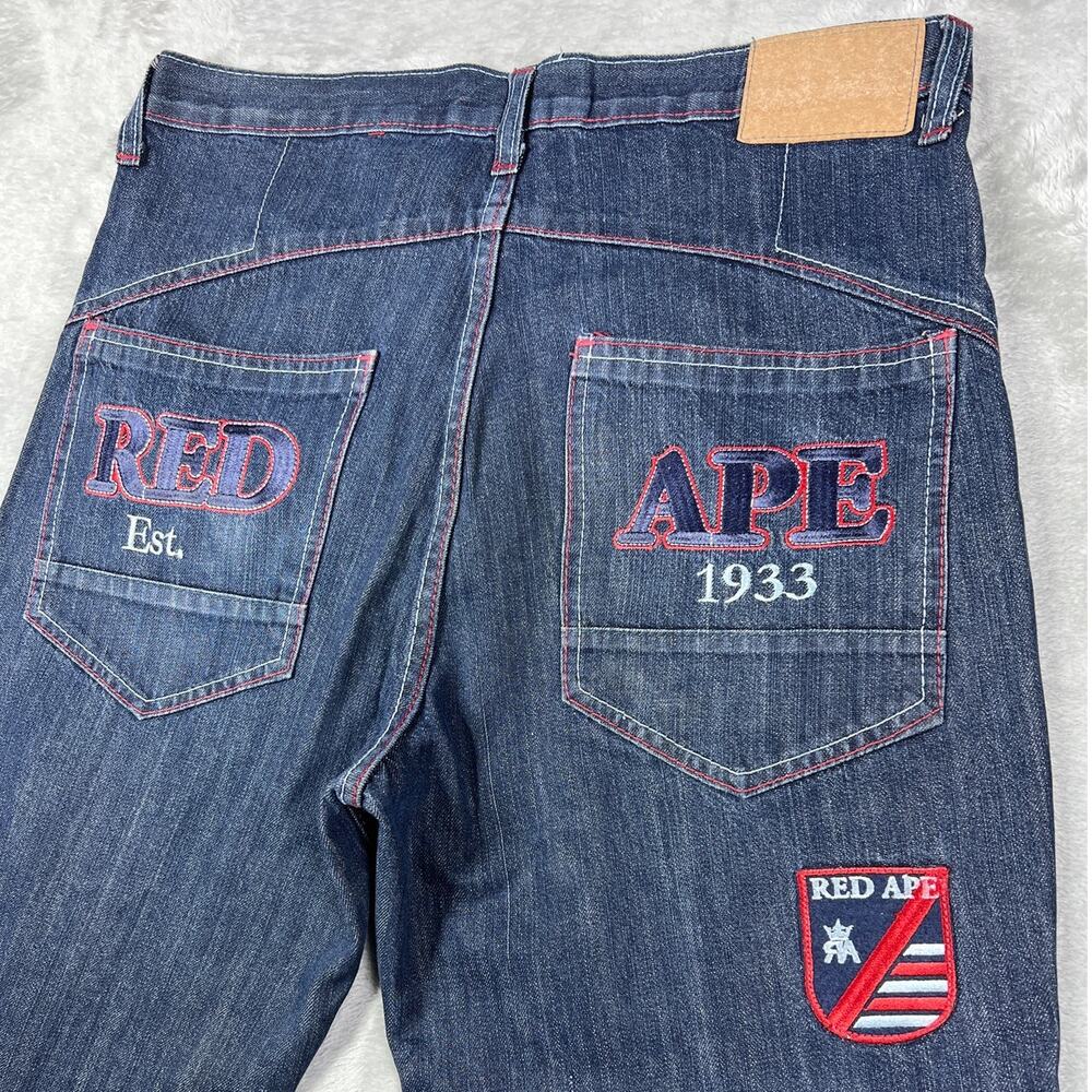 Vintage Y2K Streetwear Red Ape 34 Baggy Graphic Denim Jeans